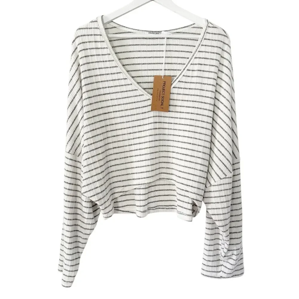 Project Social T Ariella Striped V Neck Top Medium - Picture 2 of 6